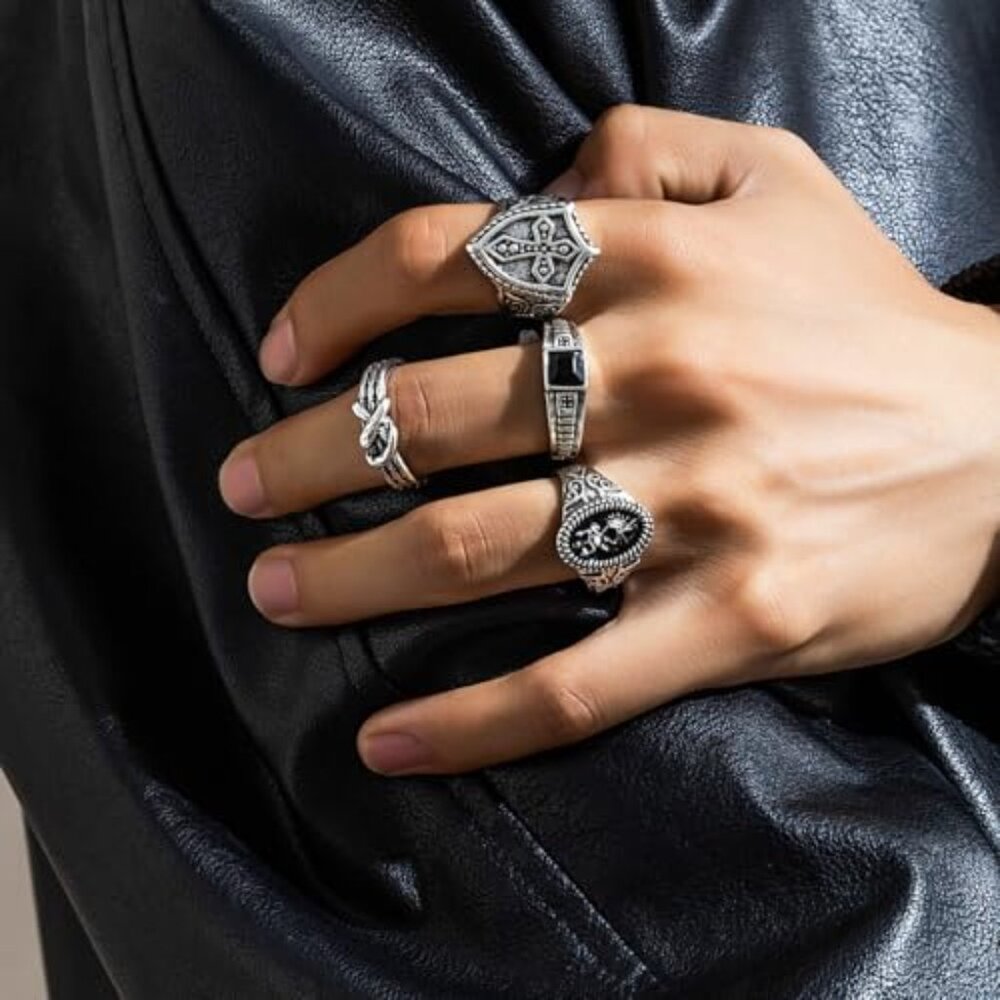 Gothic Silver Chunky Skull Cross Stackable Statem… - image 3